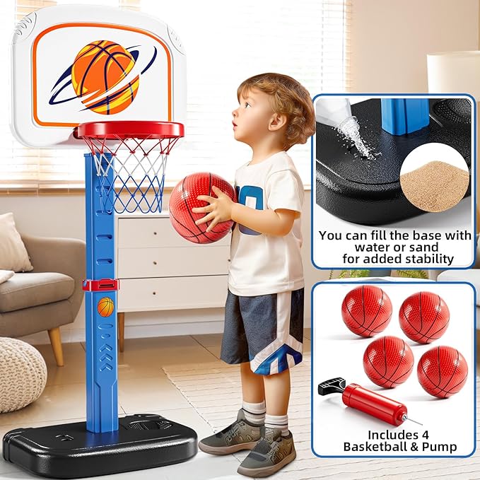 NIPLOOOW Swimming Pool Basketball Hoop, Adjustable Height Toddler Basketball Hoop, Includes 4 Balls and Pump, Poolside Water Basketball Indoor & Outdoor Toy for Boys Girls Kids Age 3-8