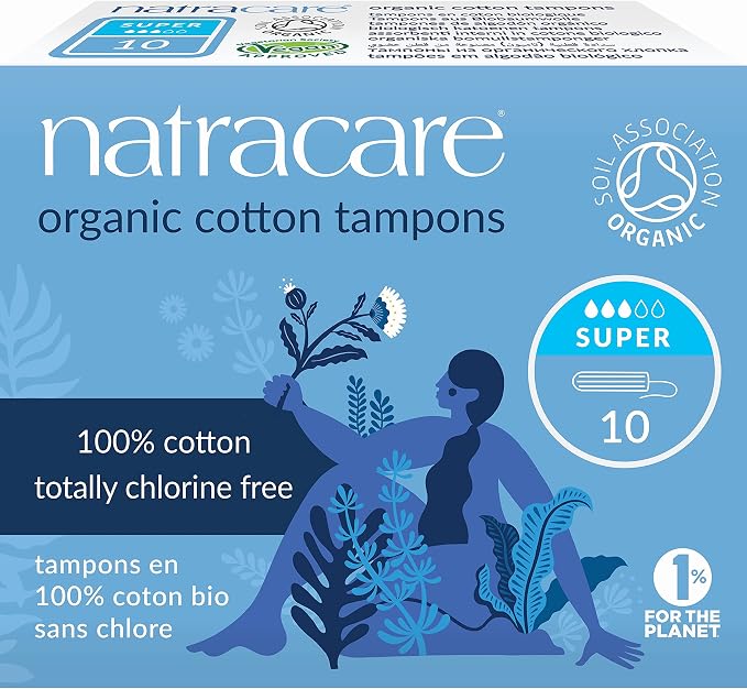 Natracare Non-Applicator 100% Organic Cotton Tampons, Super, Totally Chlorine Free, Biodegradable and Compostable (1 Pack, 10 Tampons Total)