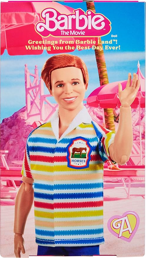 Barbie The Movie Allan Collectible Doll, Michael Cera as Allan with 2 Removable Movie Fashions, Pink Jumpsuit Outfit & Blue Striped Beach Set with Sunglasses
