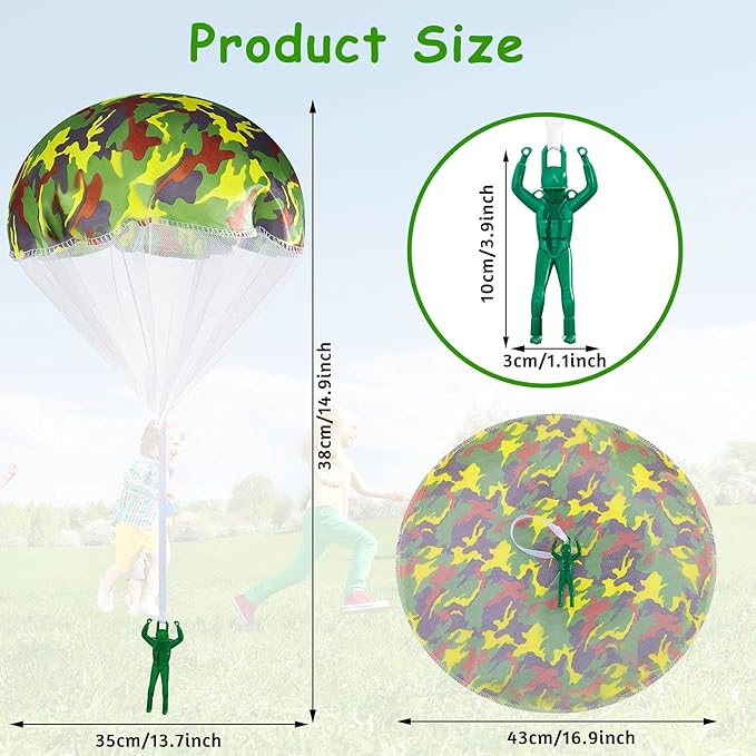 Aoriher 12 Pcs American Flag Army Parachute Toy Action Figures, Boys Outdoor Games, No Battery Flying Toys for School Gifts Present