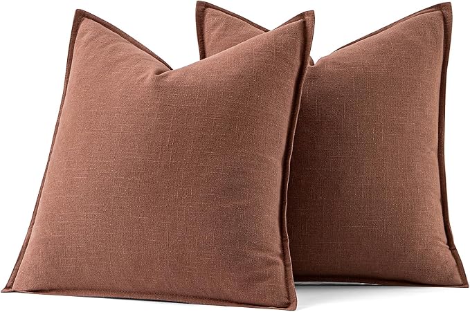 MIULEE Decorative Linen Pillow Covers 18x18 Inch Rust Red | Boho Farmhouse Fall Autumn Couch Throw Pillows for Bed, Pack of 2 Accent Modern Pillowcases, Sofa Livingroom Home Decor