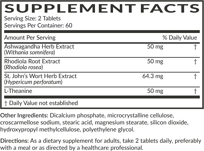 Futurebiotics Chill Pill + Ashwagandha, Rhodiola, St. John’s Wort, & L-Theanine - Non-GMO, 120 Vegetarian Tablets