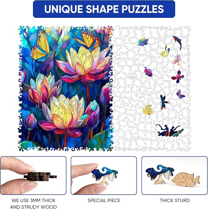 MEATRN Butterfly Lotus Wooden Puzzles for Adults 499 Pcs, 13.2x17.2 in, Fun Educational Wood Puzzle, Handmade Decorative Gift, Relaxing Wood Puzzle Game for Family & Friends