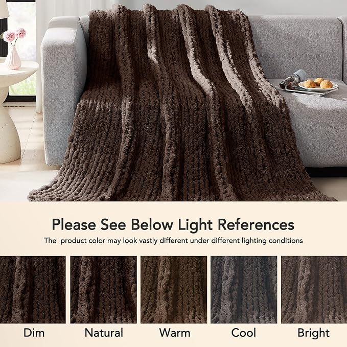 L'AGRATY Chunky Knit Throw Blanket for Couch, 50 x 60 Inches, Cocoa Brown | Handmade Chenille Crochet Blanket for Sofa Bed, Thick Cable Knitted Blankets for Room Home Decor, Birthday Gift for Women Mom
