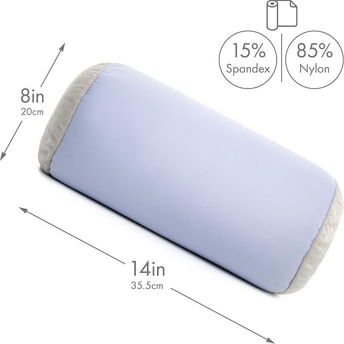 Microbead Bolster Neck Roll Pillow, Gently On Body, Head, Neck & Shoulders No Pain Rest, Relax Sleep - Silky Feel Prevent Wrinkles & Hair Breakage - Lightweight Cylinder Tube, 14" x 8", Silver Mist