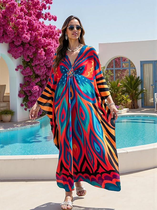 Mumu Dresses for Women Plus Size, Bohemian Kaftan Beach Cover Up Long Maxi Nightgown Soft Loungewear