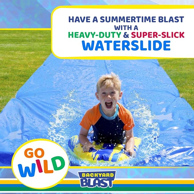 BACKYARD BLAST Giant Slip and Slide for Adults and Kids - Heavy Duty Large Slip n Slide Water Slide for Kids Backyard Outdoor Water Play Includes Inflatable Riders