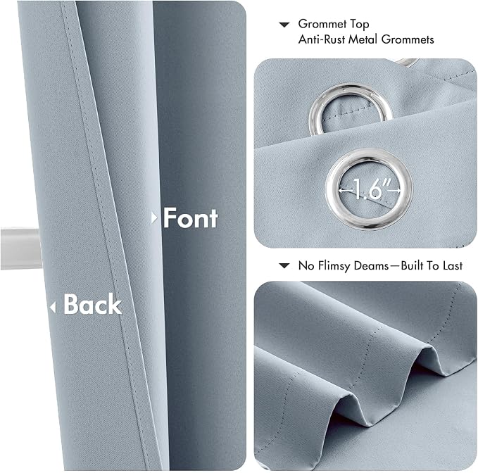 MIULEE Blackout Curtains for Bedroom 2 Panels 40 x 45 Inch Long Light Blue | Thermal Insulated, Living Room Darkening Grommet Drapes, Noise Reducing, Light Blocking Window Treatments