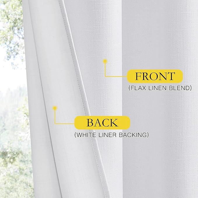 NICETOWN 100% Absolutely Blackout Linen Curtains with Thermal Insulated White Liner, 62" Wide, 2 Panels, 84 inches Long Drapes, Grommet Retro White Linen Curtains Vertical Drapes Privacy for Bedroom