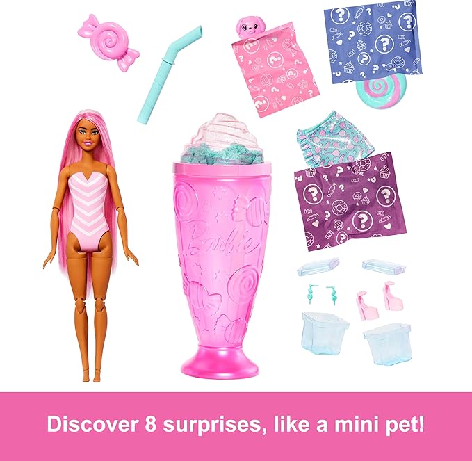 Barbie Pop Reveal Series Fashion Doll & Accessories Set, Treat Series, Sweet Swirl Theme with Pet, 8 Surprises Include Color Change