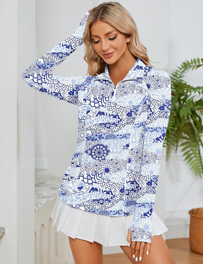 LOMON Women Long Sleeve Shirts Sun Protection 1/4 Zip Summer Quick Dry Hiking Shirts Quarter Zip Pullover for Women