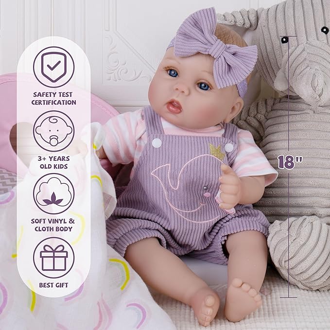 Milidool Lifelike Reborn Baby Dolls Girl-18 inch Realistic Newborn Baby Dolls, Soft Cloth Weighted Body with Feeding Toy, Gift for Kids Ages 3+