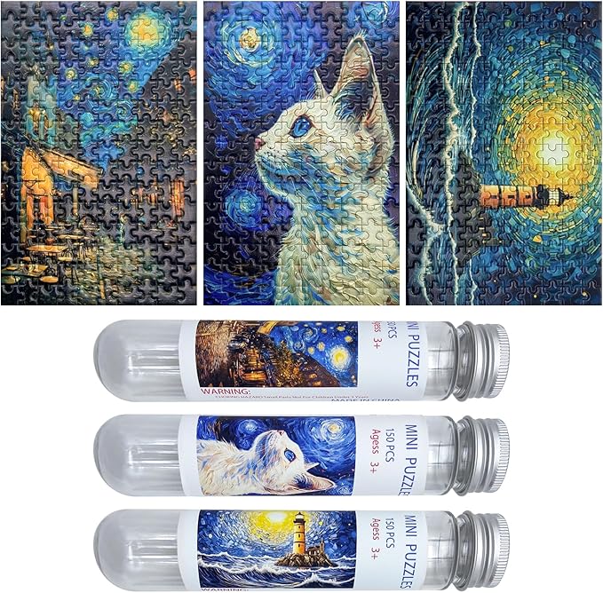 150 Pieces Mini Jigsaw Puzzles for Adults & Kids,6 x 4 Inches,Mini Puzzles,Travel Puzzle,Small Puzzles, Challenging Difficult Puzzle,3 Pack Starry Sky Series