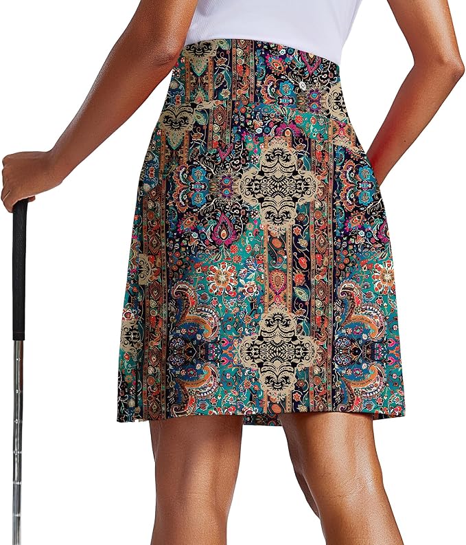 PINSPARK 20" Skorts for Woman Knee Length UPF 50+ Golf Skirts | 4 Pockets, Built-in Shorts, High Waisted, Split Hem, Silky-smooth, Moisture-wicking, for Golf Athletic Tennis Workout Casual