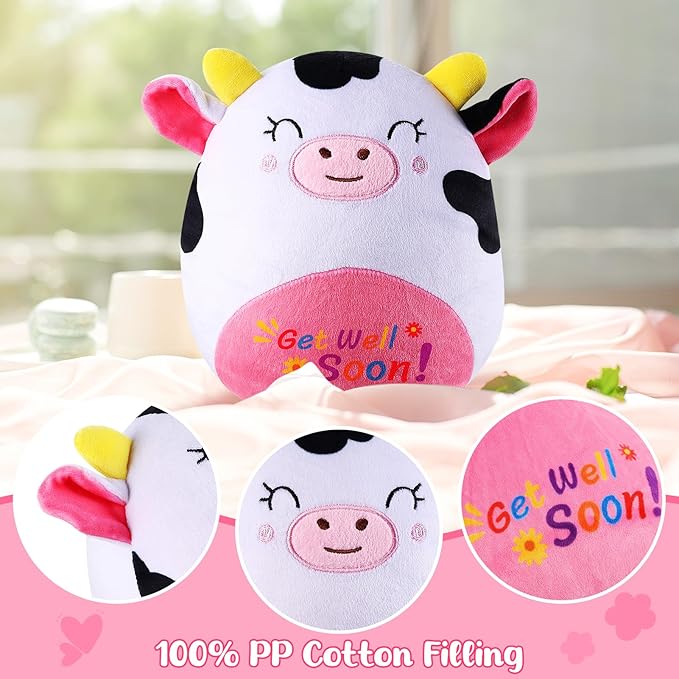 Get Well Soon Gift Cat Plush Cow Stuffed Animal Hug Pillow Sympathy Gift Get Well Toy Gifts for Kids Boys Girls Women(Cow)