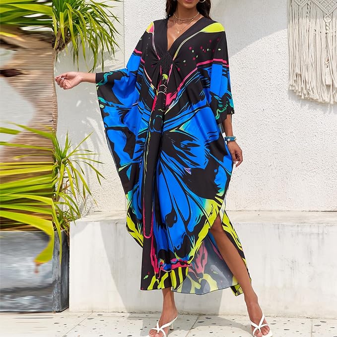 SXMURP Moomoo Dresses for Women, Caftan Dresses for Women Tropical Hawaiian Cotton Cover Ups Bathing Suit Loungewear Swimsuit