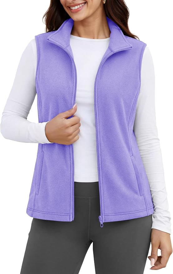MAGCOMSEN Women's Fleece Vest Outerwear Sleeveless Lightweight Zip Jackets Warm Soft Vests with Zipper Pockets