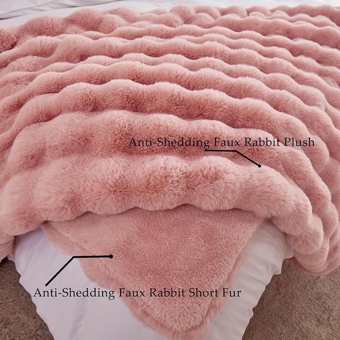 BENVWE Faux Fur Throw Blanket for Couch - Fluffy Soft Thick Bubble Blanket for Living Room Home Decor - Mothers Day Birthday Gifts for Women, Dusty Pink, 51" x 63"