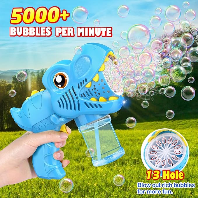 3 Pack Bubble Mahine Gun - Dinosaur Bubbles Blower with LED Light Outdoor Toys for Ages 4-6 Boys Girls Gift for 3 4 5 6 7 8 Year Old Kids Easter Basket Stuffers Valentine Birthday (Green+Blue+Pink)