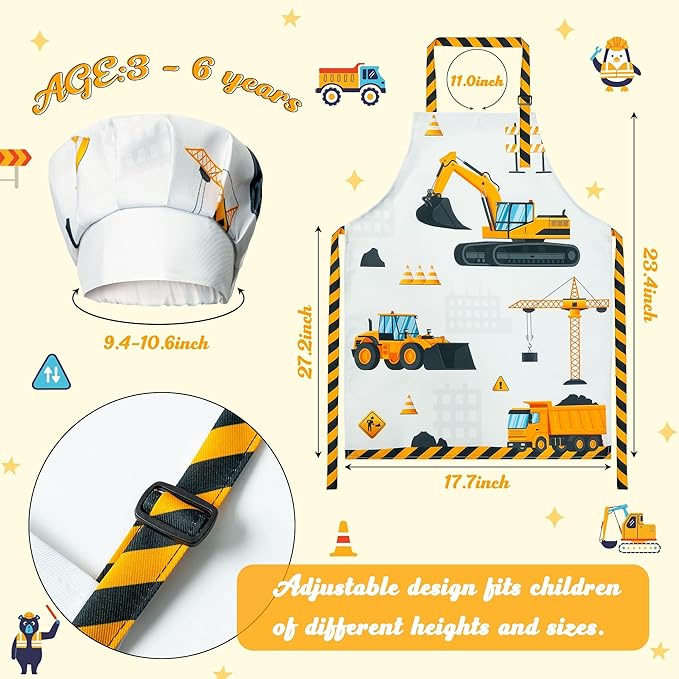 R HORSE Kid Apron and Chef Hat Set- 2Pcs Adjustable Vehicle Children Kitchen Apron Dress up Role Play Chef Toy Kid Funny Cooking Birthday Gift for Kids Cooking Baking Painting and Training