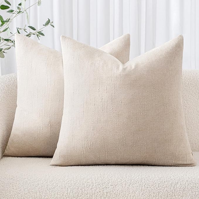 MIULEE Textured Chenille Throw Pillow Covers 20x20 Inch Light Beige | Pack of 2 Decorative Soft Throw Pillows, Solid Textured Cushion Covers, Modern Home Decor for Couch Sofa Bedroom Living Room