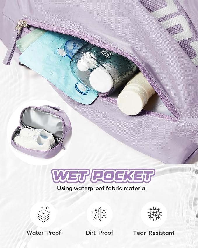 Gym Backpack for Women with Shoe Compartment, Sport Backpack Casual Daypack for Girls, Small Cheer Bag Outdoor Leisure with Toiletry Bag, Purple