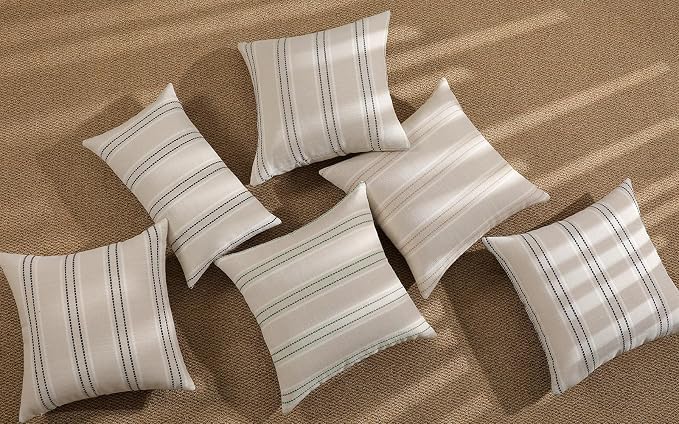 Hckot Stripe Throw Pillow Covers 26x26 Large Square Green Pillow Cover | Farmhouse Decorative Pillows Textured Linen Euro Sham Cushion Covers for Sofa Couch Bed Living Room Decor