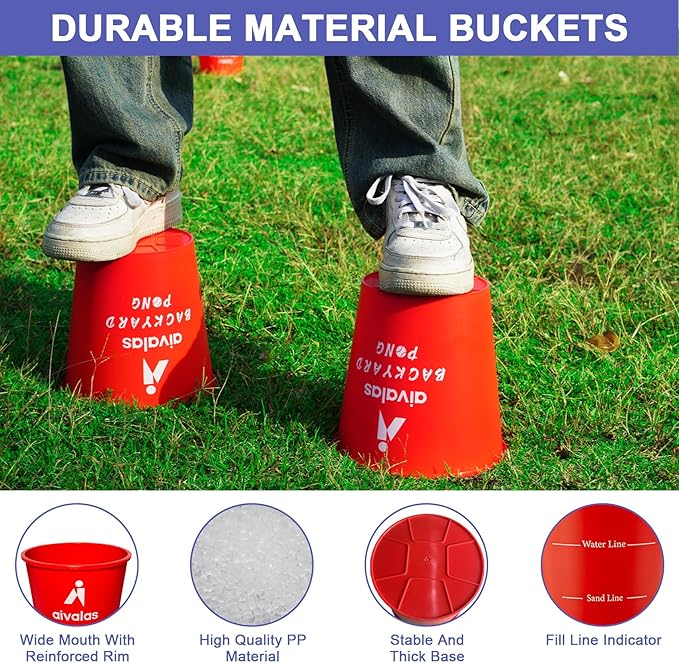 Aivalas Yard Pong Outdoor Games, Giant Yard Games Set with 12 Buckets and Balls for Adults and Family, Toss Game Throwing Games for Beach, Camping, Lawn and Backyard