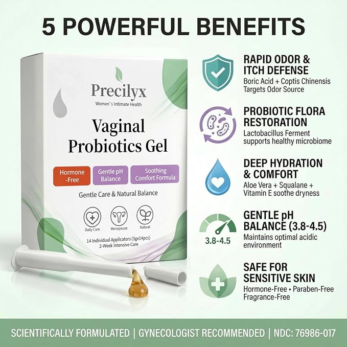 Vaginal Probiotics Intimate Care Gel for Women with Boric Acid Odor Control,Itch Relief & pH Balance Hormone-Free | BV & Yeast Infection Care | Dryness Moisturizer,14 Pre-Filled Applicators
