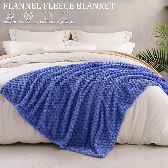 Exclusivo Mezcla 3D Fleece Twin Size Blanket for Bed, Cobalt Blue | Extra Soft Fuzzy Plush Lightweight Bed Blankets, Cozy Fluffy Decorative Blankets for All Seasons, 60x80 Inches