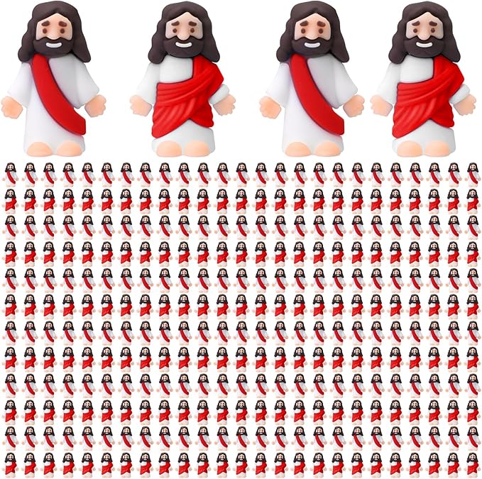 Bememo 300 Pcs Little Jesus Figures Bulk Original Design Mini Pocket Jesus Toys Rubber Figurine to Hide and Seek Religious Party Favors Sunday School Craft Baptism Gifts(Red)