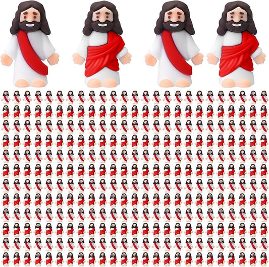Bememo 300 Pcs Little Jesus Figures Bulk Original Design Mini Pocket Jesus Toys Rubber Figurine to Hide and Seek Religious Party Favors Sunday School Craft Baptism Gifts(Red)