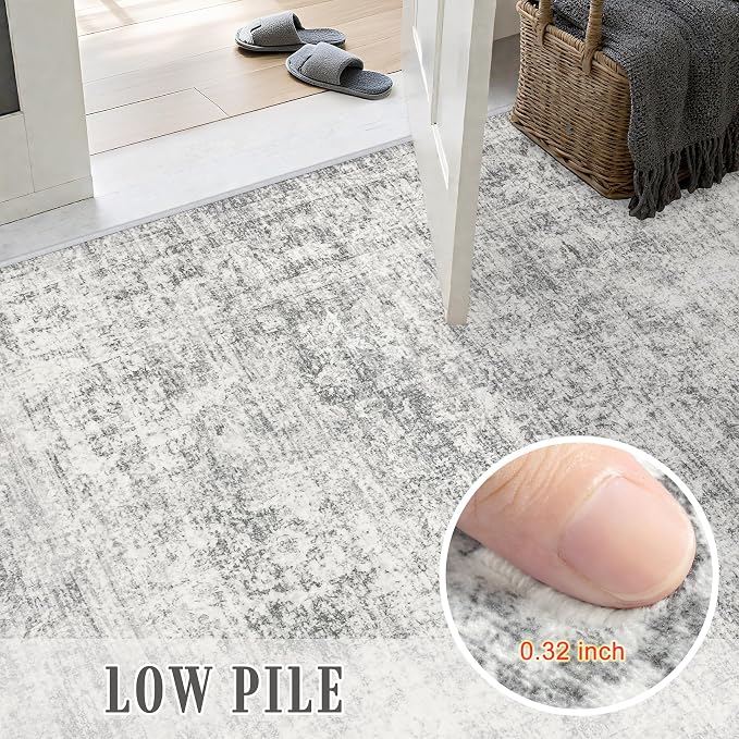 4x6 Area Rug Living Room Rug: Washable Modern Abstract Soft Thin Rug Indoor Floor No Slip Carpet for Bedroom Dining Room Farmhouse Nursery Home Office - Retro Black Grey