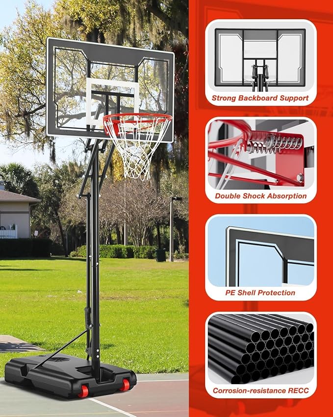Basketball Hoop Outdoor with 33 Inch Shatterproof Backboard, Portable Basketball Goal System
