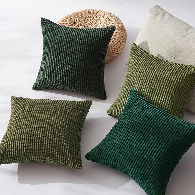 Topfinel Throw Pillows Covers for Couch Living Room Decor-Green Christmas Holiday 4 Pack Toss Cushion Case-Vintage Fluffy Large Bedroom Shams 18x18 Inch Set of 4,(45cm)