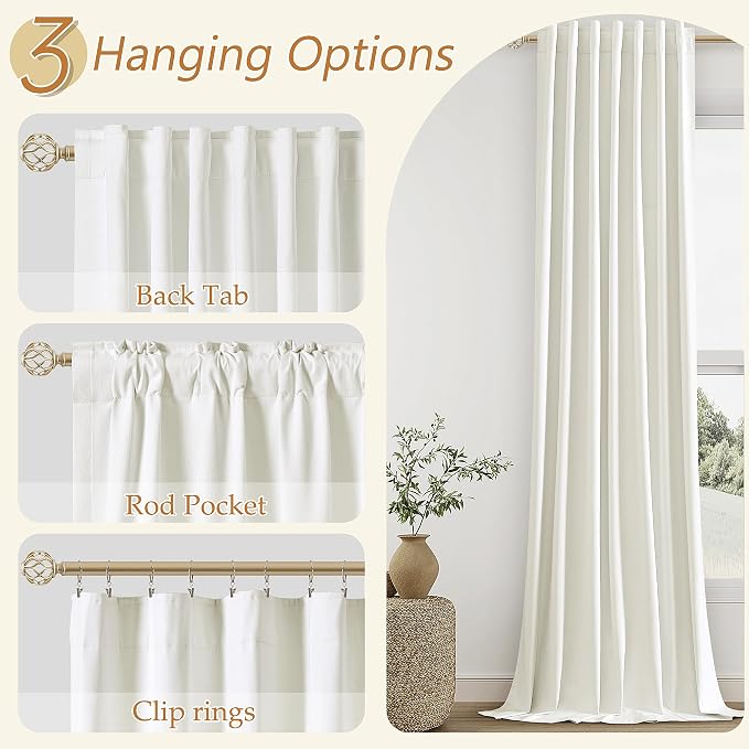 Guken Ivory 100% Blackout Linen Curtains 90 Inch Length 2 Panels Set for Living Room Bedroom Back Tab Thermal Insulated Black Out Drapes Room Darkening Window Curtains 90 Inches Long