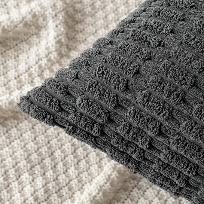 MIULEE Pack of 2 Corduroy Decorative Throw Pillow Covers 24x24 Inch Soft Boho Striped Pillow Covers Modern Farmhouse Home Decor for Sofa Living Room Couch Bed Dark Grey | Pack of 2 Soft Boho Striped Pillow Covers Modern Farmhouse Home Decor For Sofa Li...