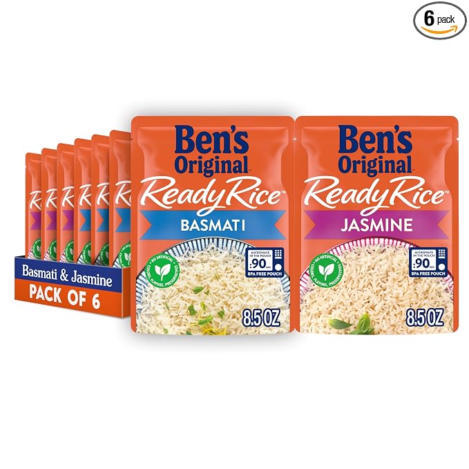 BEN'S ORIGINAL Ready Rice Basmati and Jasmine Rice Variety Pack, Easy Dinner Sides, 8.5 OZ Pouch (Pack of 6)