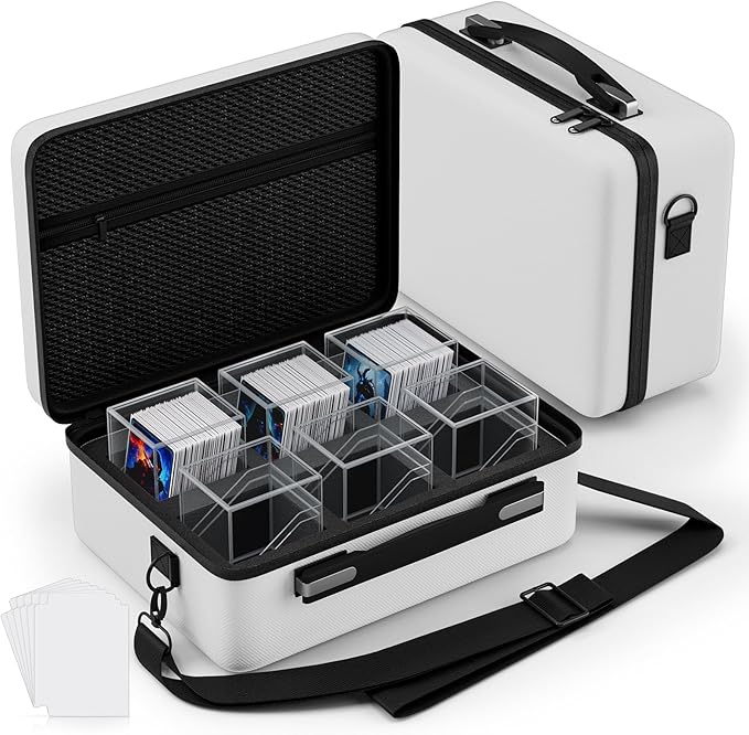Proijeut Card Deck Box with Portable Case, 6 Pack Clear Commander Deck Box with 6 Dividers, Holds 600+ Double Sleeved Cards, Fit for MTG, YuGiOh, TCG (White)