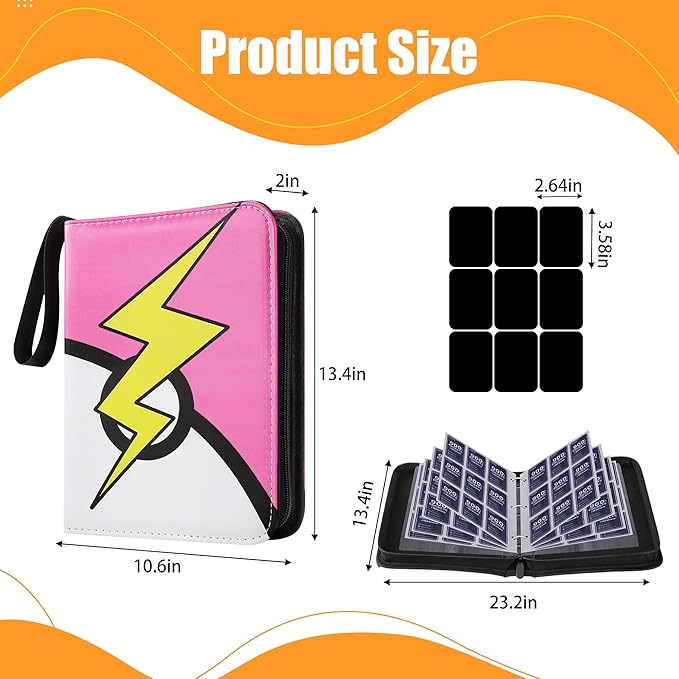Card Binder 9 Pocket, Trading Card Binder With 50 Removable Sleeves, Portable Card Collection Binder for Standard Cards (Pink)
