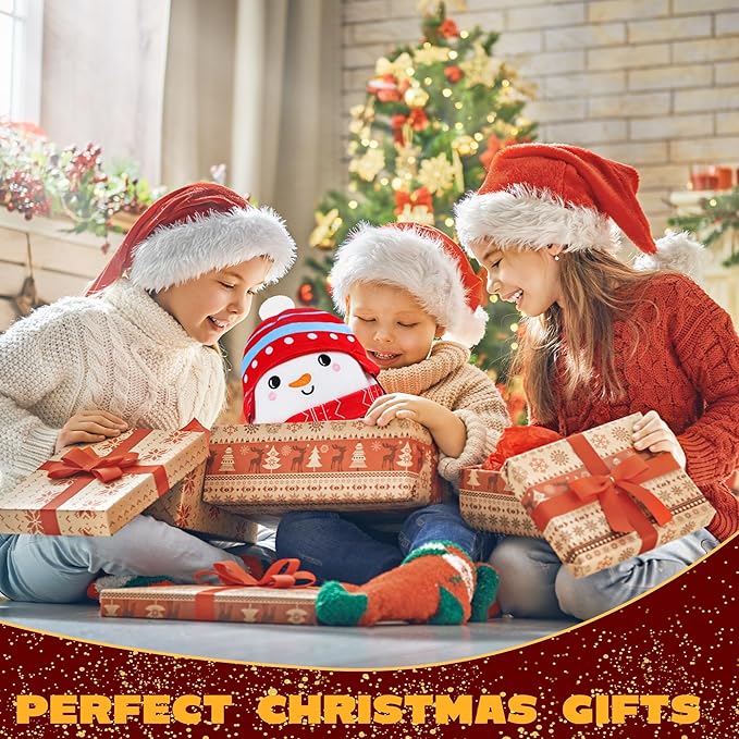 Christmas Snowman Plush Toy: 10-Inch Cute Winter Snowman Stuffed Animal with Red Christmas Hat and Scarf, Soft and Cuddly Plush Pillows Holiday Birthday Decoration Gifts for Kids Girls Boys