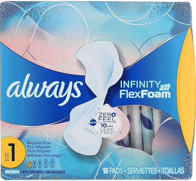 Always Infinity Pads, Size 1, Regular, 18 Count - Pack of 4 (72 Count Total)