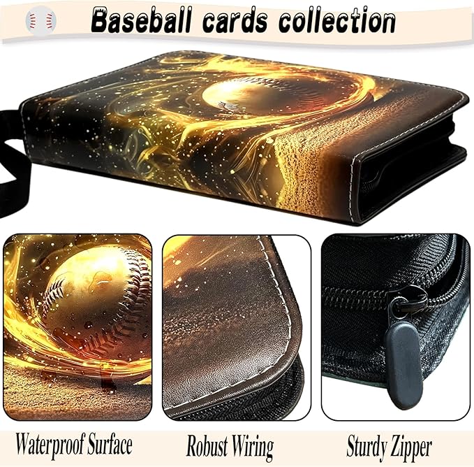Baseball Card Binder - 900 Capacity 9-Pocket Trading Card Album, Zippered PU Leather, 3-Ring Holder, Waterproof Baseball Card Storage, Ideal Christmas Holiday Gift for Kids, Fans & Collectors