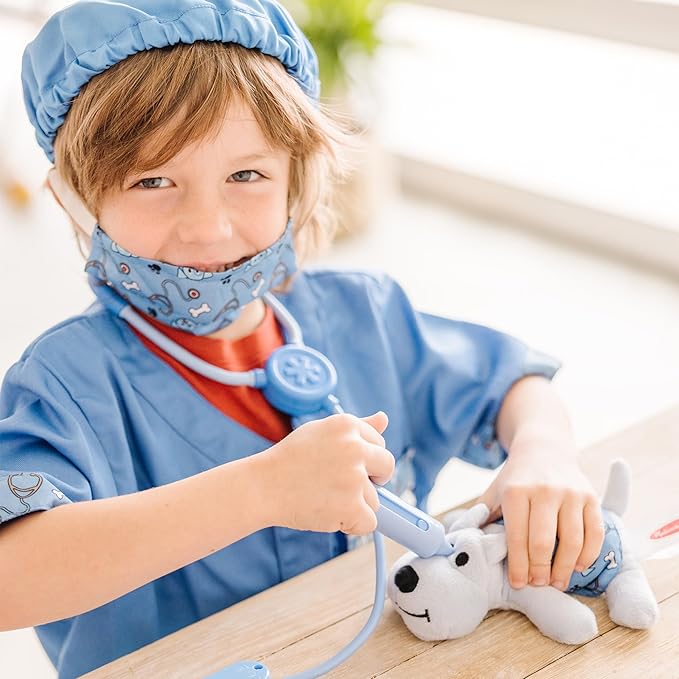 Melissa & Doug Veterinarian Role Play Costume Dress-Up Set (9 pcs) Kids Vet Costume Pretend Play Dress-Up