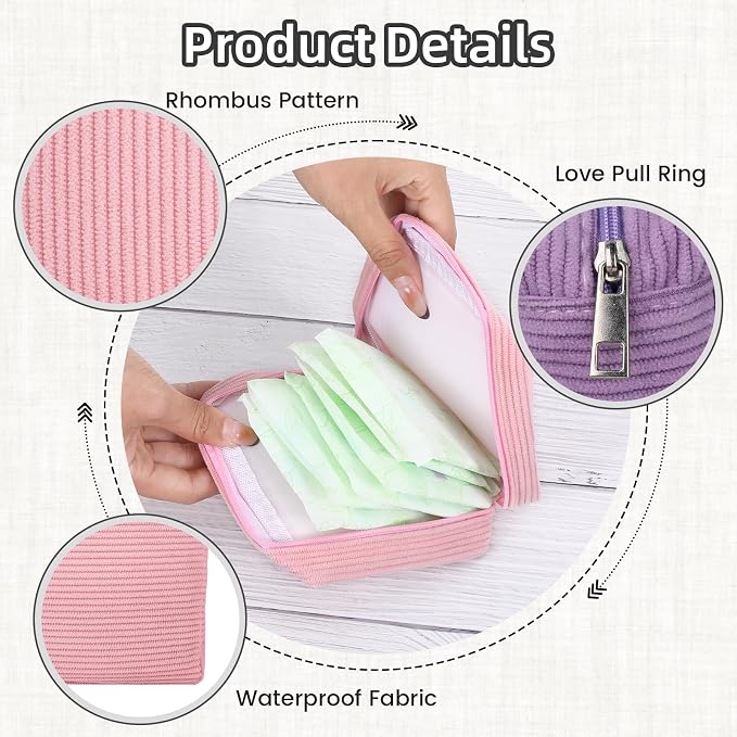 4 PCS Sanitary Napkin Storage Bag, Menstrual Pad Zipper Period Pouch Portable Period Bag Panty Liners, Pad Pouch with Zipper for Women Ladies Daily Use Purse Travel(Solid Color,4 Colors)