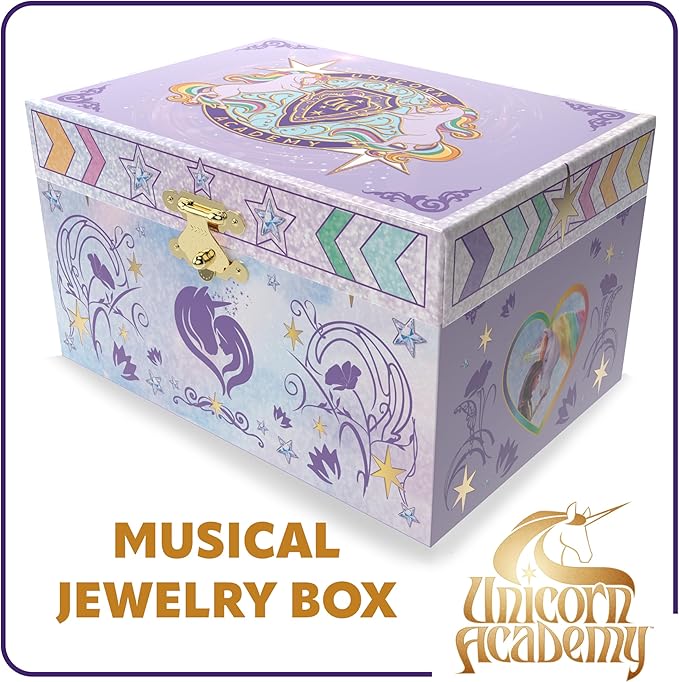 Unicorn Academy Jewelry Box for Girls - Musical Jewelry Box with Spinning Wildstar Figurine, Unicorn Academy Toys for Kids Ages 3-5 - 6 x 4.7 x 3.5 in