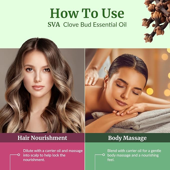 SVA Clove Bud Essential Oil - 32 Fl Oz - for Face, Skin Care, Hair Care, Scalp Massage & Body Massage