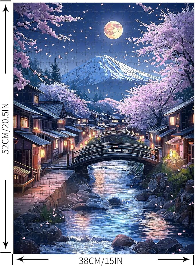 Puzzles for Adults 500 Pieces, Cherry Blossom Jigsaw Puzzles - Cherry Blossom Village, Impossible Unique Puzzle for Seniors Family, 20.47 x 14.96 inches, 1:1 Poster, Letter on The Back