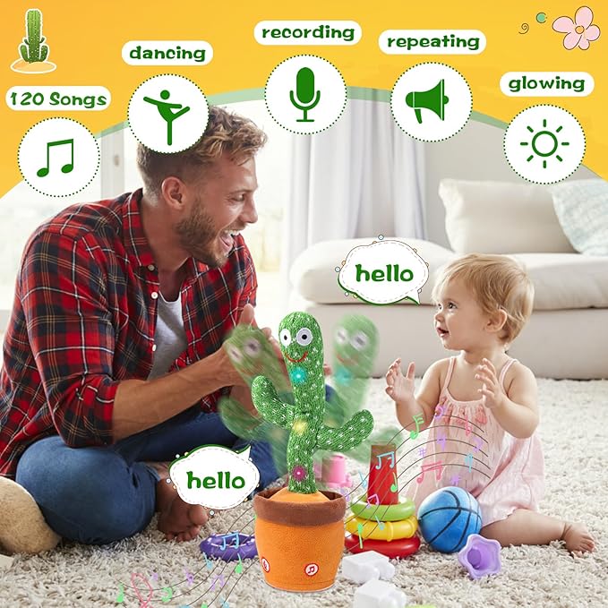 LUKETURE Dancing Talking Cactus Toy for Babies & Toddlers - 120 English Songs, Singing Mimicking Recording Repeating, Educational Sensory Music Toy | Kids Birthday/Children’s Day Gift for Boys & Girls