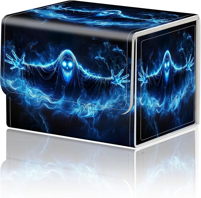 Card Game Storage Box TCG Deck Box MTG Card Box Organizer Trading Card Case Commander Deck Box TCG Card Storage Box Magnetic Closure Creative Pattern Up to 200 Cards, Blue Flame Smoke Skull Death